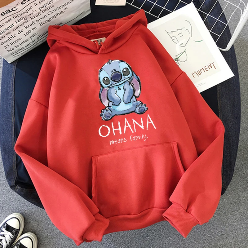 kawaii Girls Winter Disney Stitch Hoodies Women Harajuku Cute Anime Sweatshirt Manga Streetwear Hoody Female