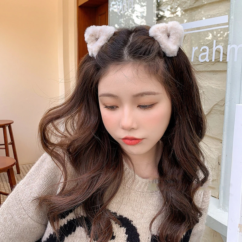 1Pcs Cute Soft Plush Cat Ears Hairpins Lovely Furry Animal Ears Hair Clip Forehead Bangs Hair Claws Sweet Girl Hair Accessories