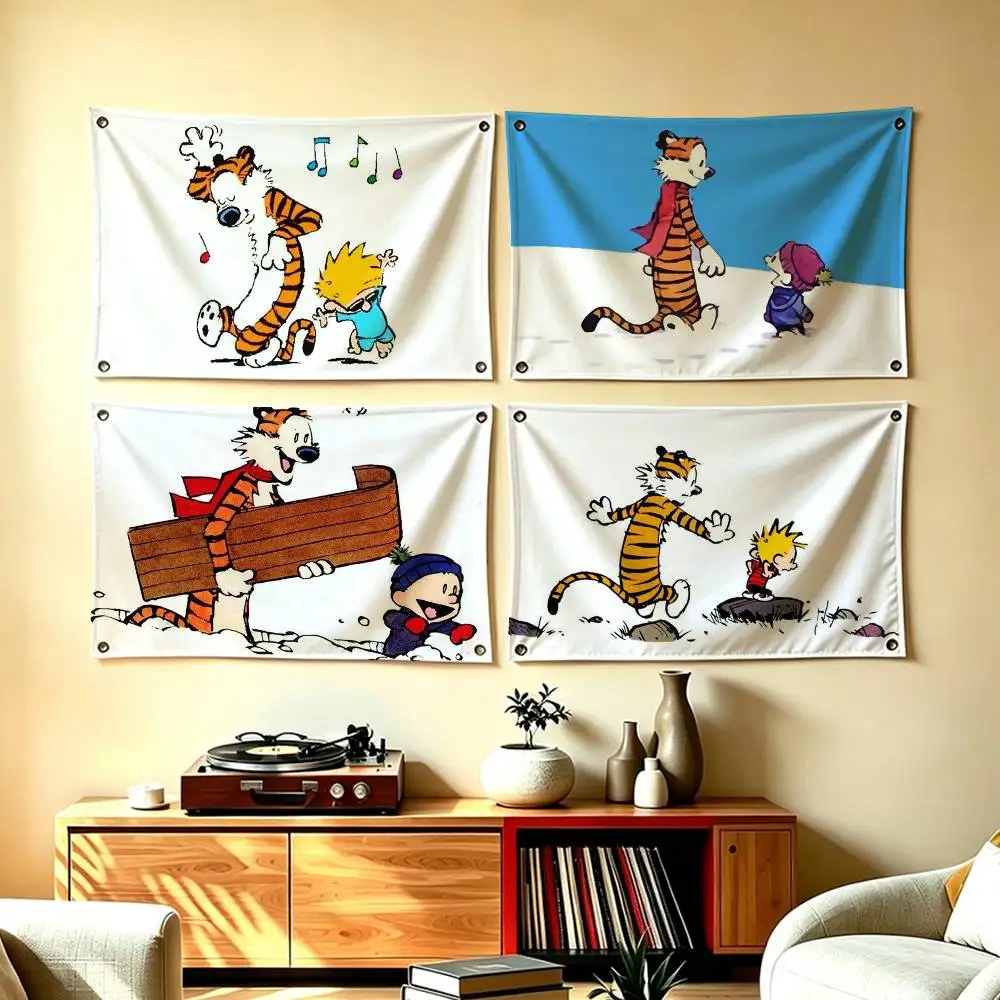 Comics Calvin And H-Hobbes Flag Suitable For Party Club Outdoor Interior Wall Decoration Banner Fans Gift