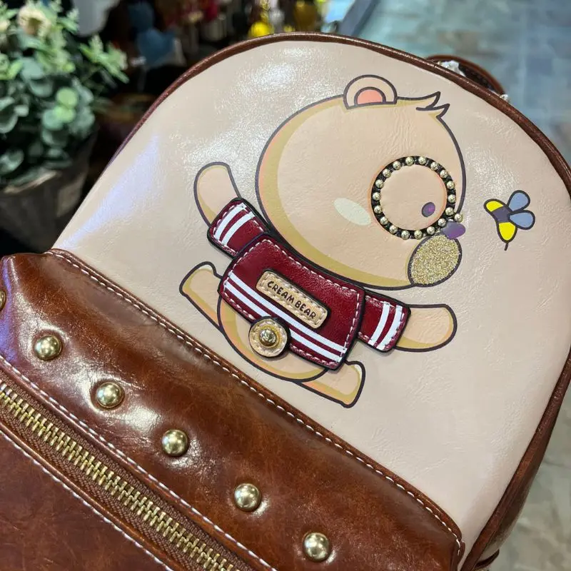 Imagem -05 - Creme Bear-brown Mochila de Couro para as Mulheres Bolsa de Lazer Bolsa de Faculdade Mochila de Computador Mochila de Viagem Alta Qualidade Designer de Moda