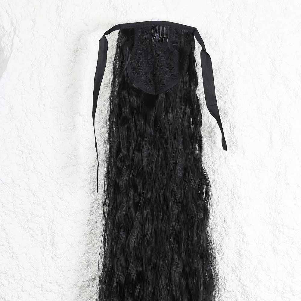 Long Curly Pony Tail Synthetic Hair Fiber 34Inch Drawstring Extensions Fake Tail Brown/Black Color