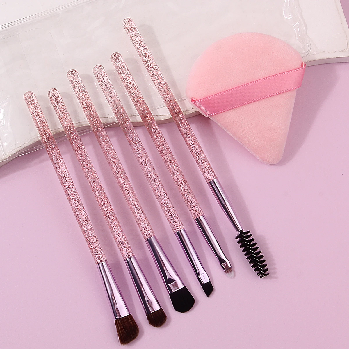Kit de pincel de maquiagem flash em pó de alto valor, pincel para detalhes dos olhos, sombra, sobrancelha, esponja macia, bolsa portátil pu