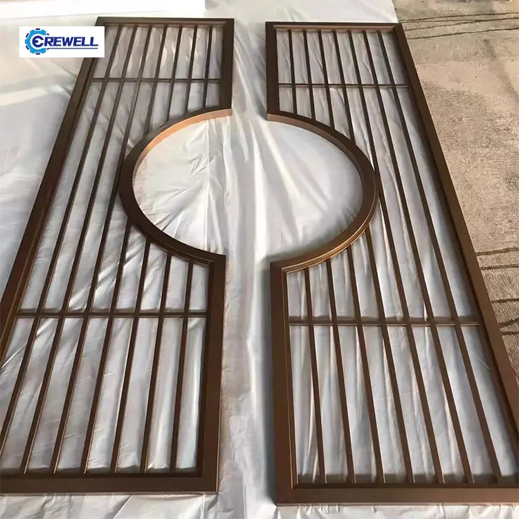 AIROW Bronze Vertical Slat Screen Symmetric Double Panel Hollow Partition New Chinese Style for Entryway Lobby Decor