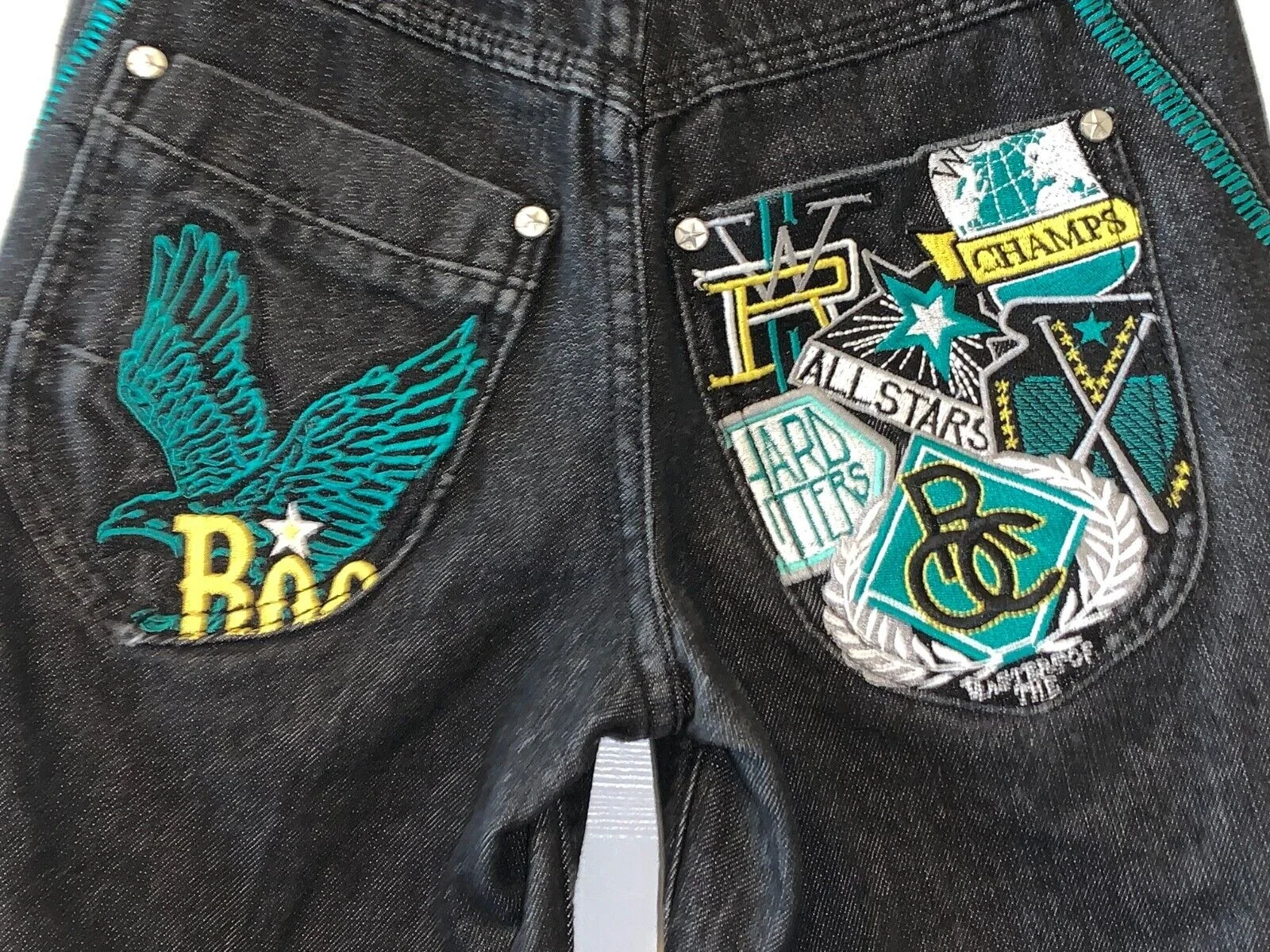 Y2K Black Denim Shorts American Heavy Industry Patchwork Embroidered Jeans Harajuku Hip-Hop Street Style Design Shorts