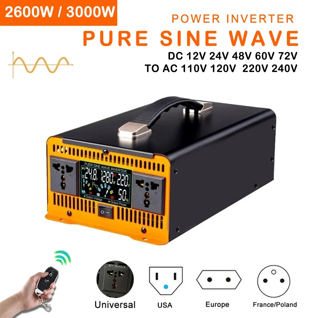 

Pure Sine Wave Inverter Solar Car Inverters Off Portable Converter Power 12V 24V 48V 60V 72V to AC 110V 220V 2600W 3000W 50/60HZ