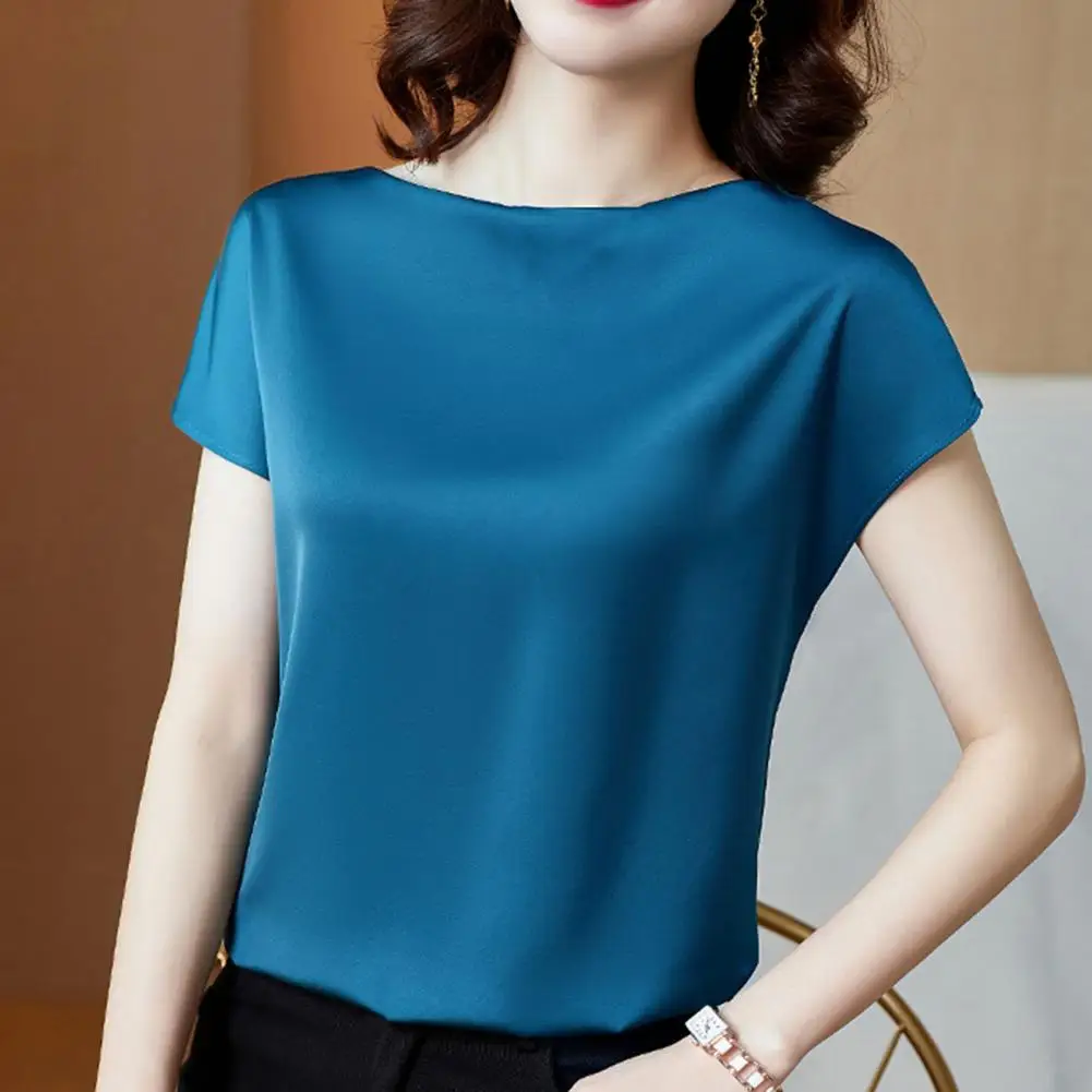 

Женская футболка с круглым вырезом, блузка, весенняя женская повседневная однотонная блузка с коротким рукавом, рубашки, свободный пуловер, туника, Blusas, женская одежда