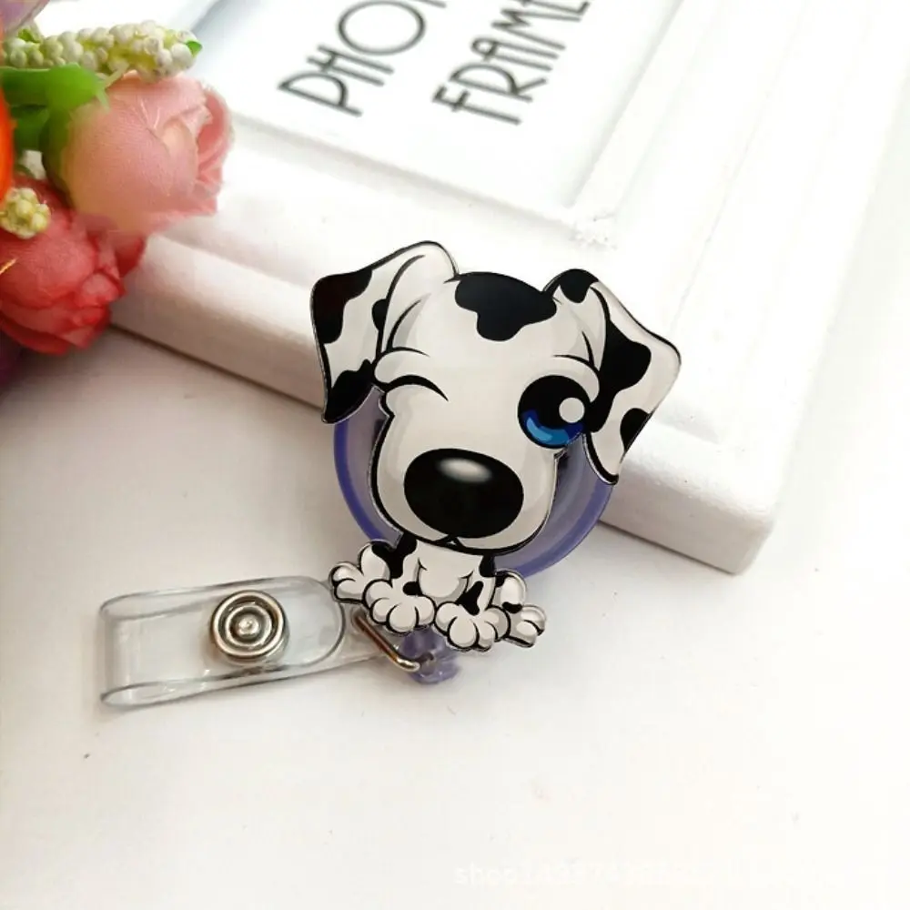 Retractable Nurse Badge Reel Cat Puppy Name Tag Dog Badge Holder Cartoon Animals Work Card Easy Pull Buckle