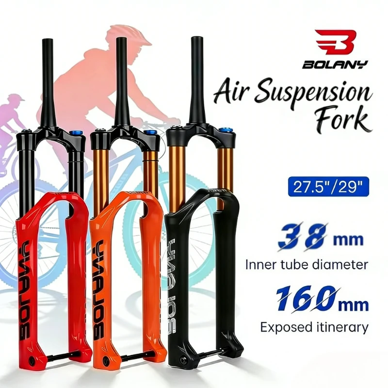 

BOLANY 27.5/29 MTB Air Suspension Fork 38mm Inner Tube 160mm Travel Tapered Steerer Shoulder Control Downhill Mountain Bike Fork
