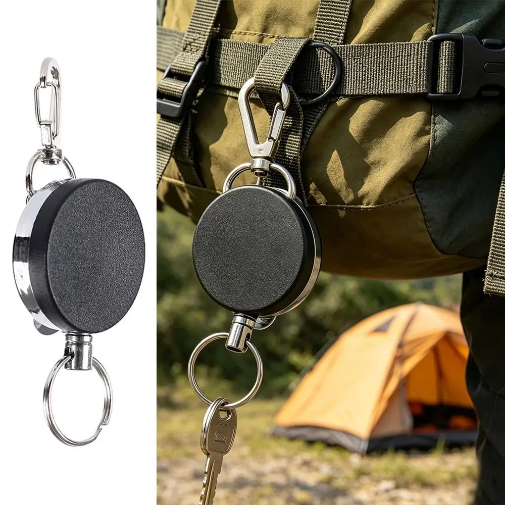 Heavy Duty 4cm Badge Reel With Keychain with Steel Wire Cord Anti-Lost Key Ring Retractable ID Badge Holder