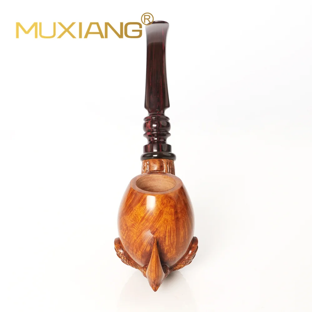 MUXIANG Briar Wood Pipe H70203 Natural Briar Tobacco Pipe Smooth Finish Horn Band Cumberland Stem Dragon Claw Egg Shape
