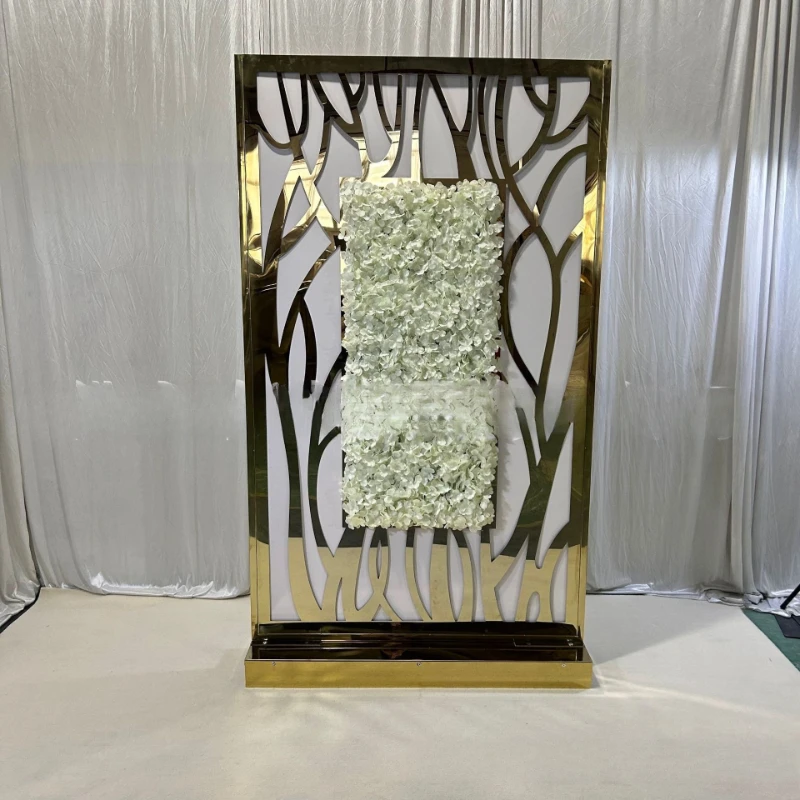 Stainless steel double-sided wedding screen with flower hotel banquet background with pulley