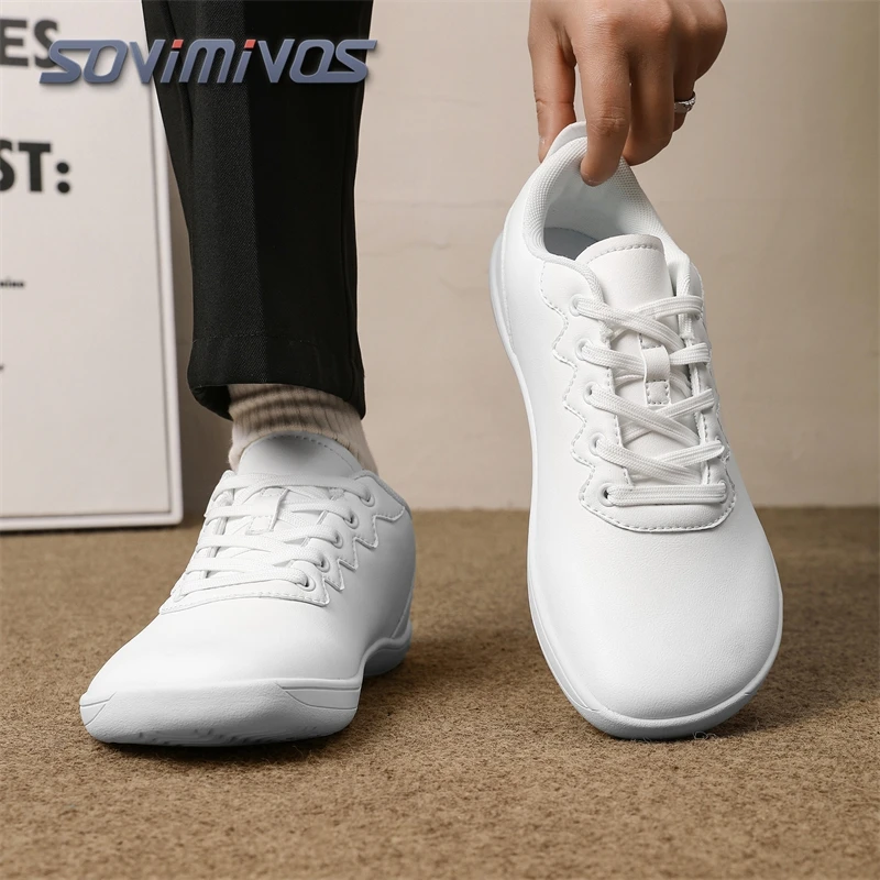 

SOVIMIVOS Unisex Wide Toe Man Leather Black Shoes Woman Barefoot Leisure Sneaker Platform Zero Drop Light Breathable Working