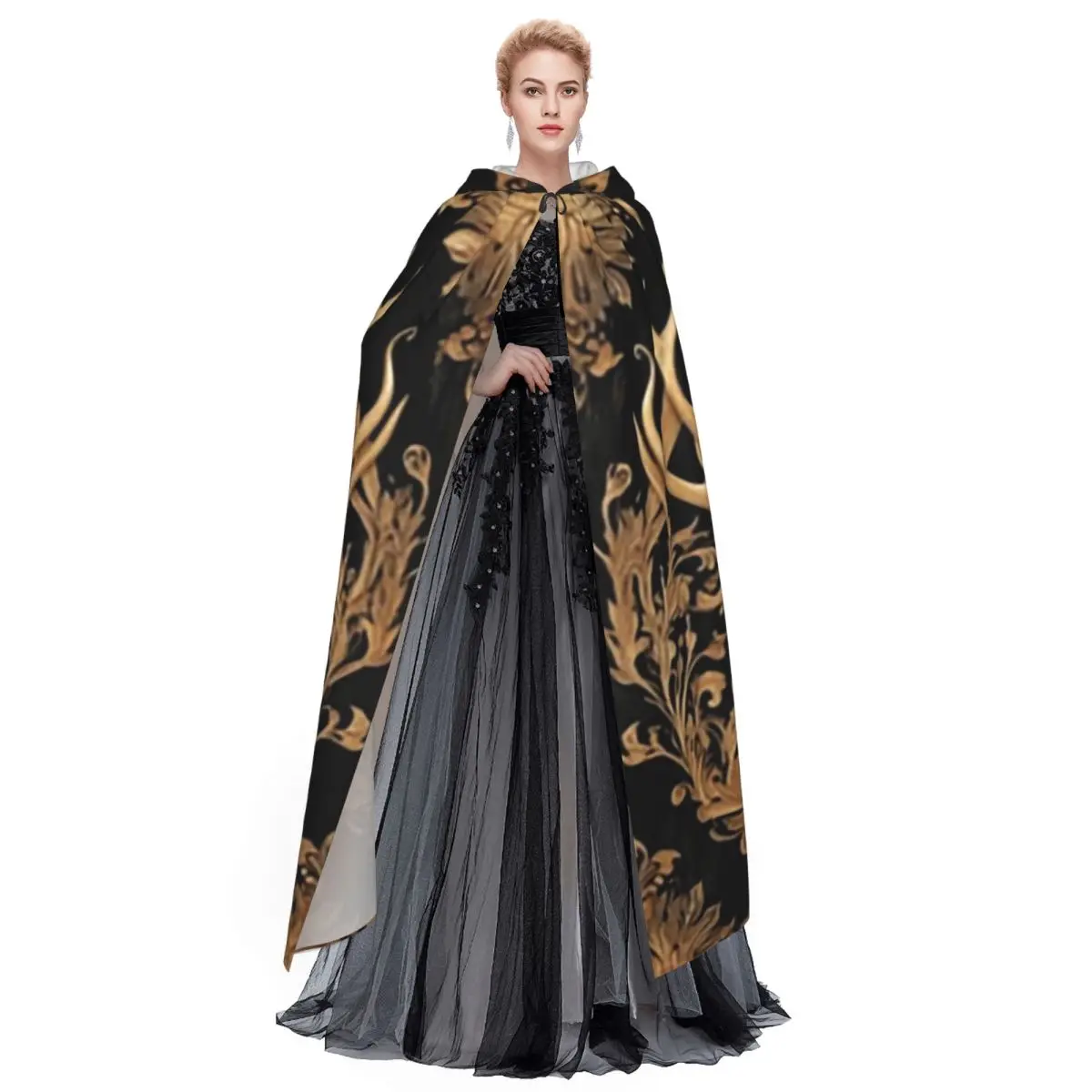 Tree And Life In Norse Deer Long Hooded Cloak Witch Medieval Costume Cosplay Cape HalloweenVampire Adult Unisex view 2