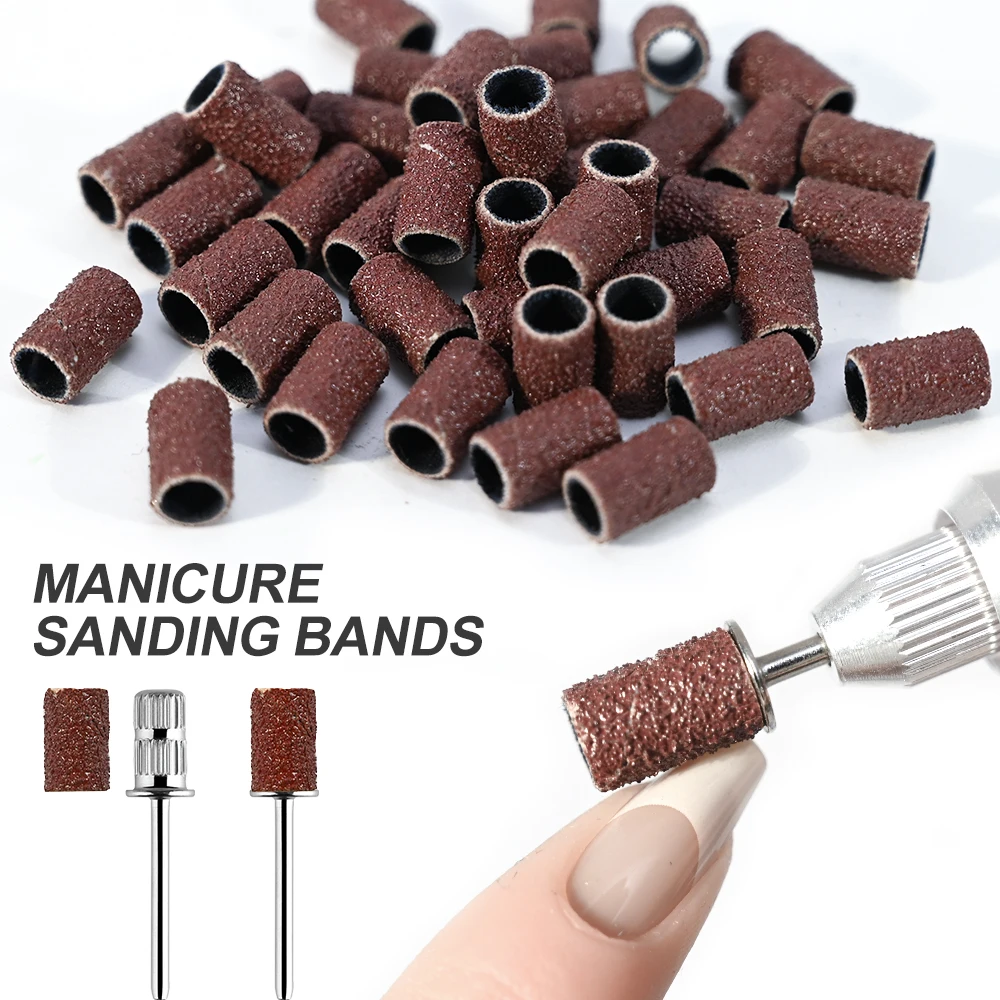 100 stuks nagelschuurringbanden, 80/120/180 #   Korrel + manicureboor slijpkoppen UV-gellak verwijderen Schuuraccessoires Gereedschap