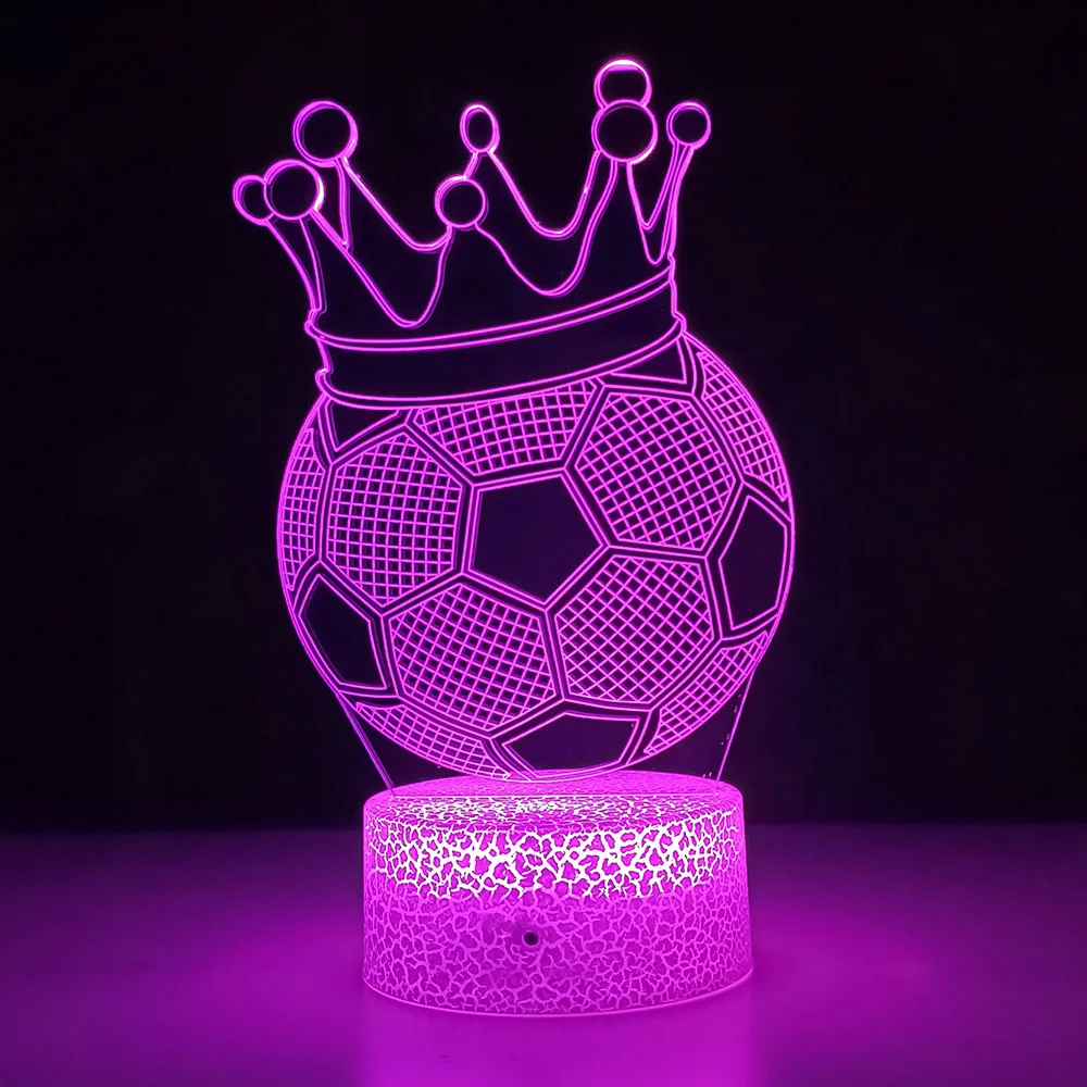 Football Crown 3d Illusion Night Light 16 Colors Touch Sensor Remote Nightlight for Kids Bedroom Decoration Soccer Table Lamp