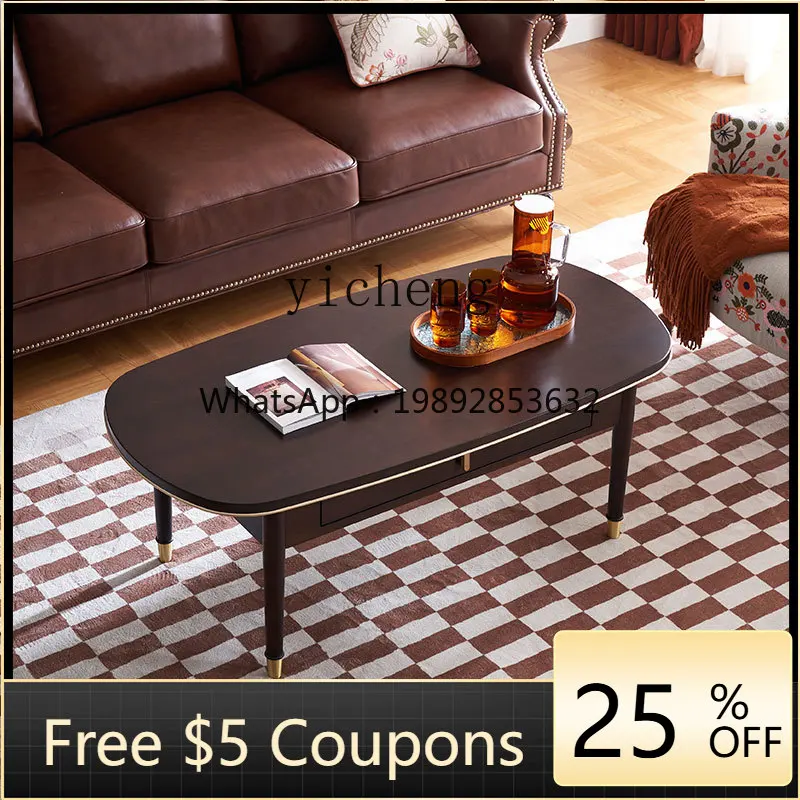 

AA American solid wood coffee table living room furniture household small tea table light luxury oval coffee table