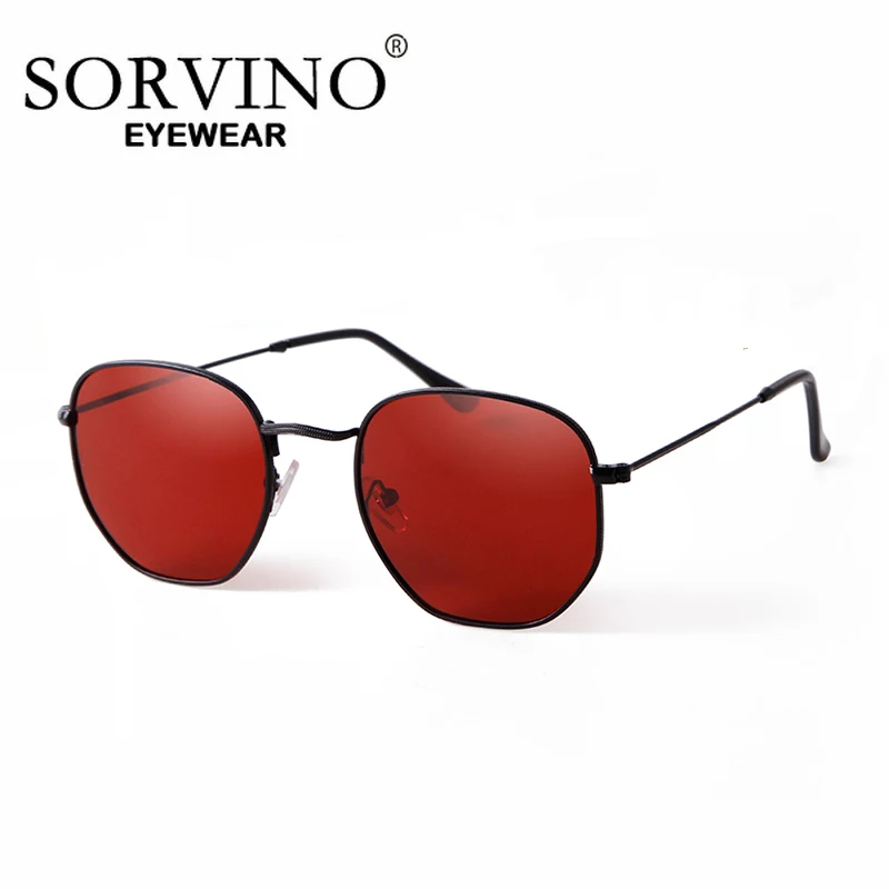 SORVINO Poalrized Retro Sunglasses Women Urltra-Light Red UV400 Shades Hexagon Vinatge Driving Sun Glasses Female Male