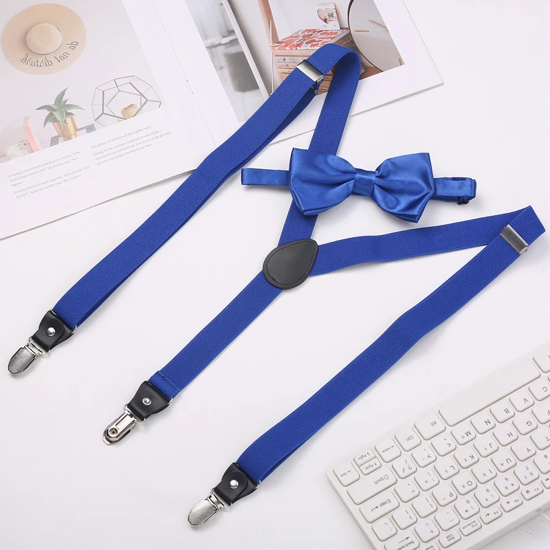 Plain Color Adult Suspenders and Bowtie Set Heavy Duty Clip-On Women Mens Suspenders for Pant Wedding Party Red Black YiA1013