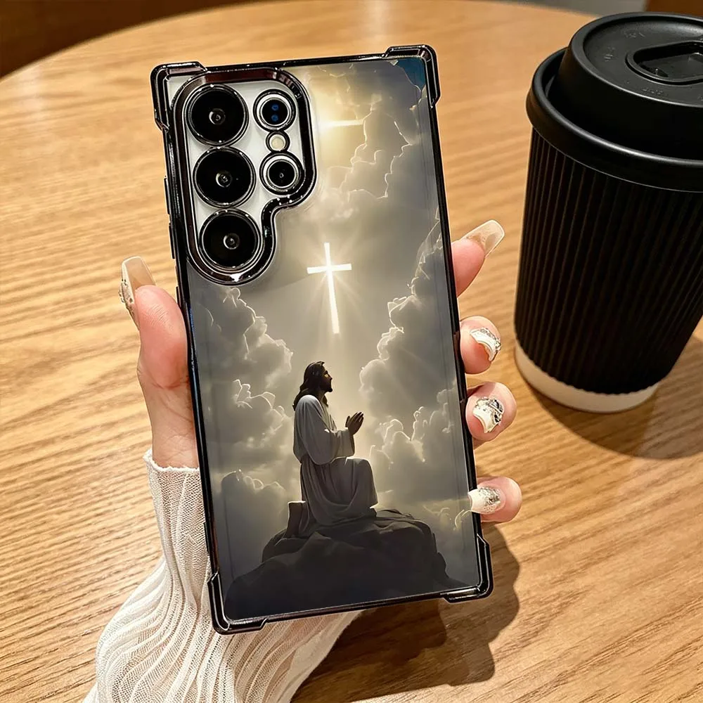 The Cross And Jesus Pattern Anti-Drop Funda For Samsung Galaxy S26 S25 S24 S23 S22 S21 FE Ultra Plus 5G Soft Cover Phone Case