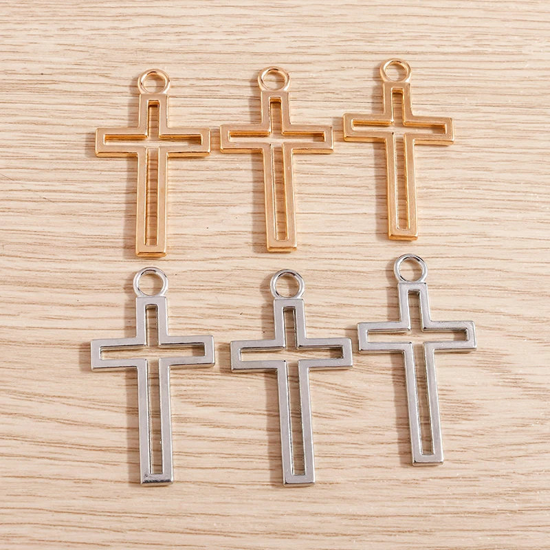 Tusember 10 Stück 38 x 21 mm hohle Kreuz-Anhänger aus legiertem Metall für DIY-Ohrringe, Halsketten, DIY-Schmuckherstellung, handgefertigte Herstellung – Detail 4