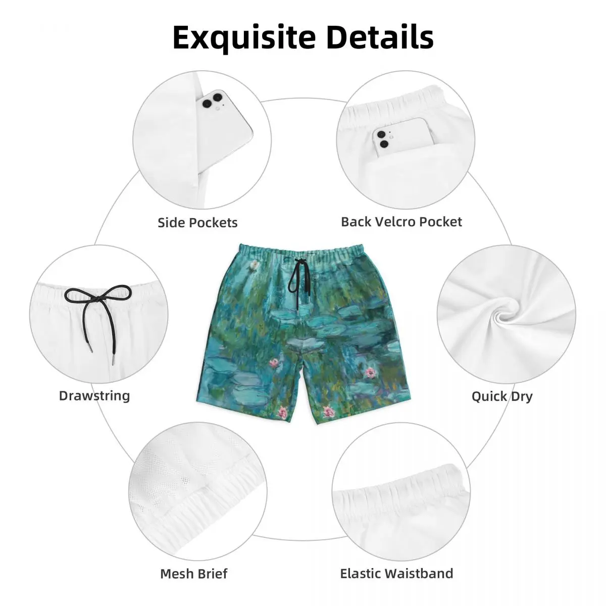 Claude Monet Quick Dry Swim Trunks para Homens, Praia Board Shorts, Pinturas De Jardim, Natação Boardshorts, Lírios De Água Swimwear