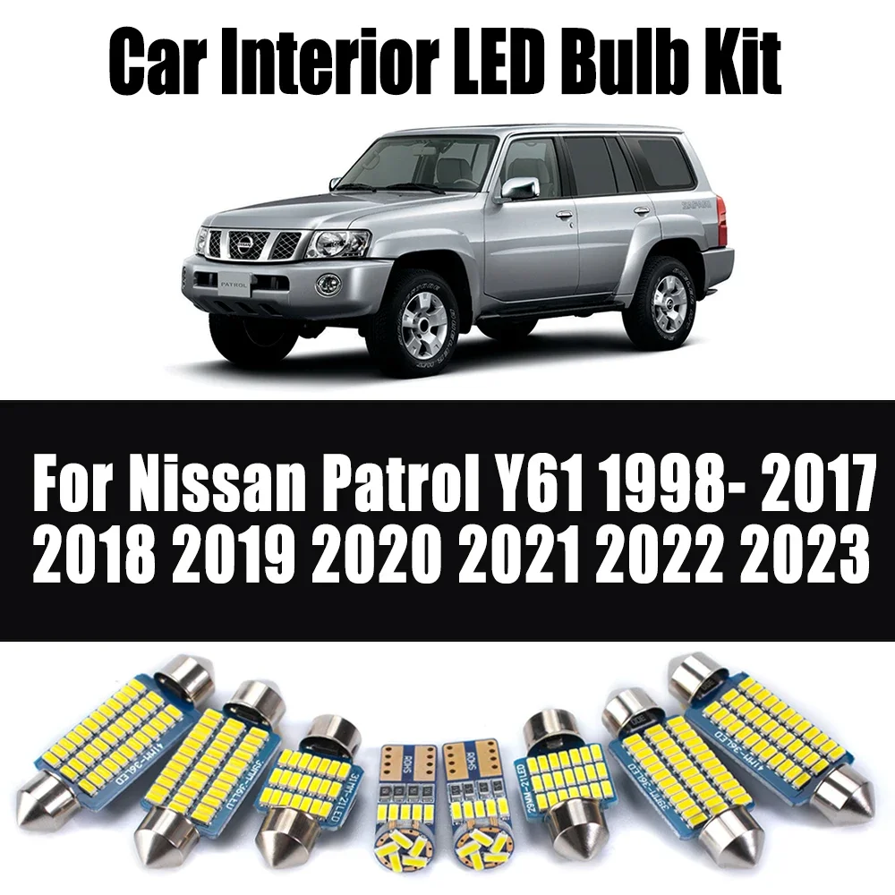 10Pcs For Nissan Patrol Y61 1998- 2018 2019 2020 2021 2022 2023 Car Ceiling Bulbs Set Canbus LED Interior Number Plate Light Kit