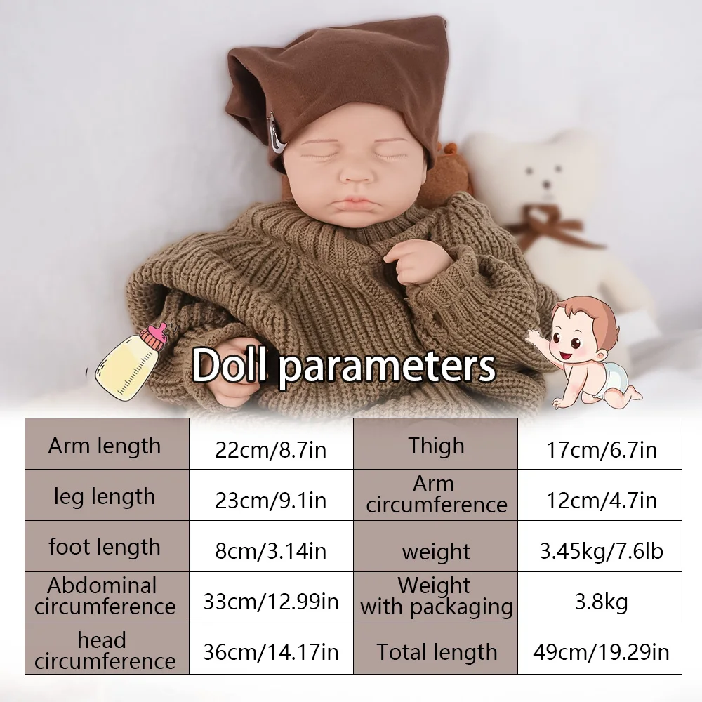 Dormir Principito "bebé recién nacido de silicona maciza de 19,3 pulgadas, 3,45 kg, peso súper real, estilo durmiente para bebé