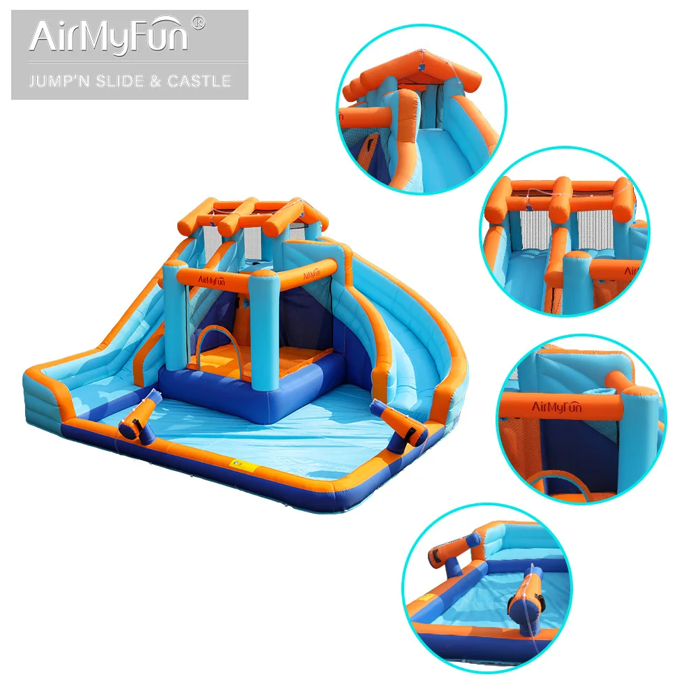 AMF ウォータースライダー付きインフレータブル遊具、ウォータープレイキャッスル、スライドトランポリン、ボボプールキャッスル（エアポンプ付き）