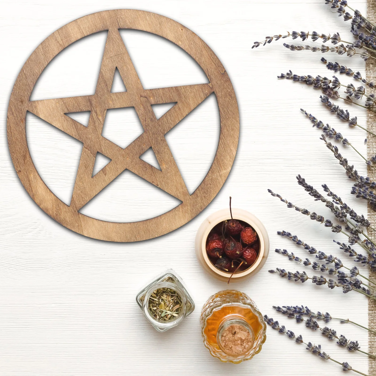 

Wooden Altar Pentacle Carved Five-Pointed Home Decor For Yoga Spiritual Rituals Religious Ceremony Gift