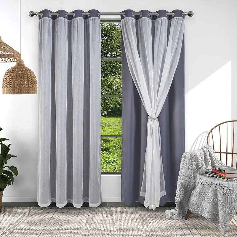 (31) Customized Factory Direct Sales Silver Silk Double-layer Blackout Curtains