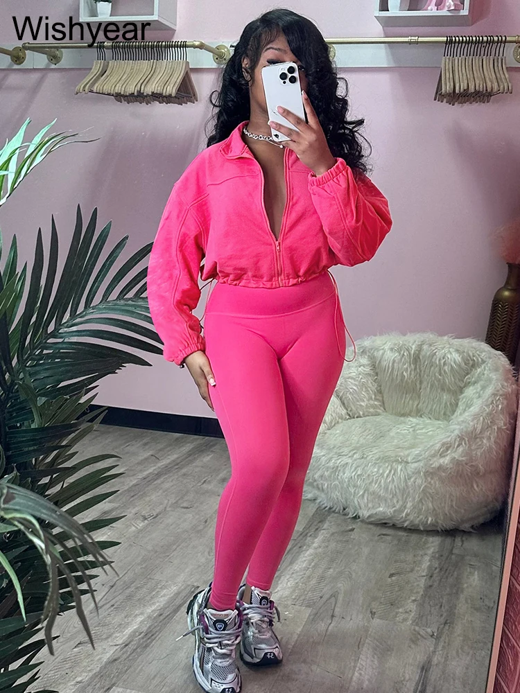 Casual Solid Women Two 2 Pieces Set Full Sleeve Sweatshirt and Pants Suits Street Sweatsuit Jogging  Outfit Fitness Tracksuit