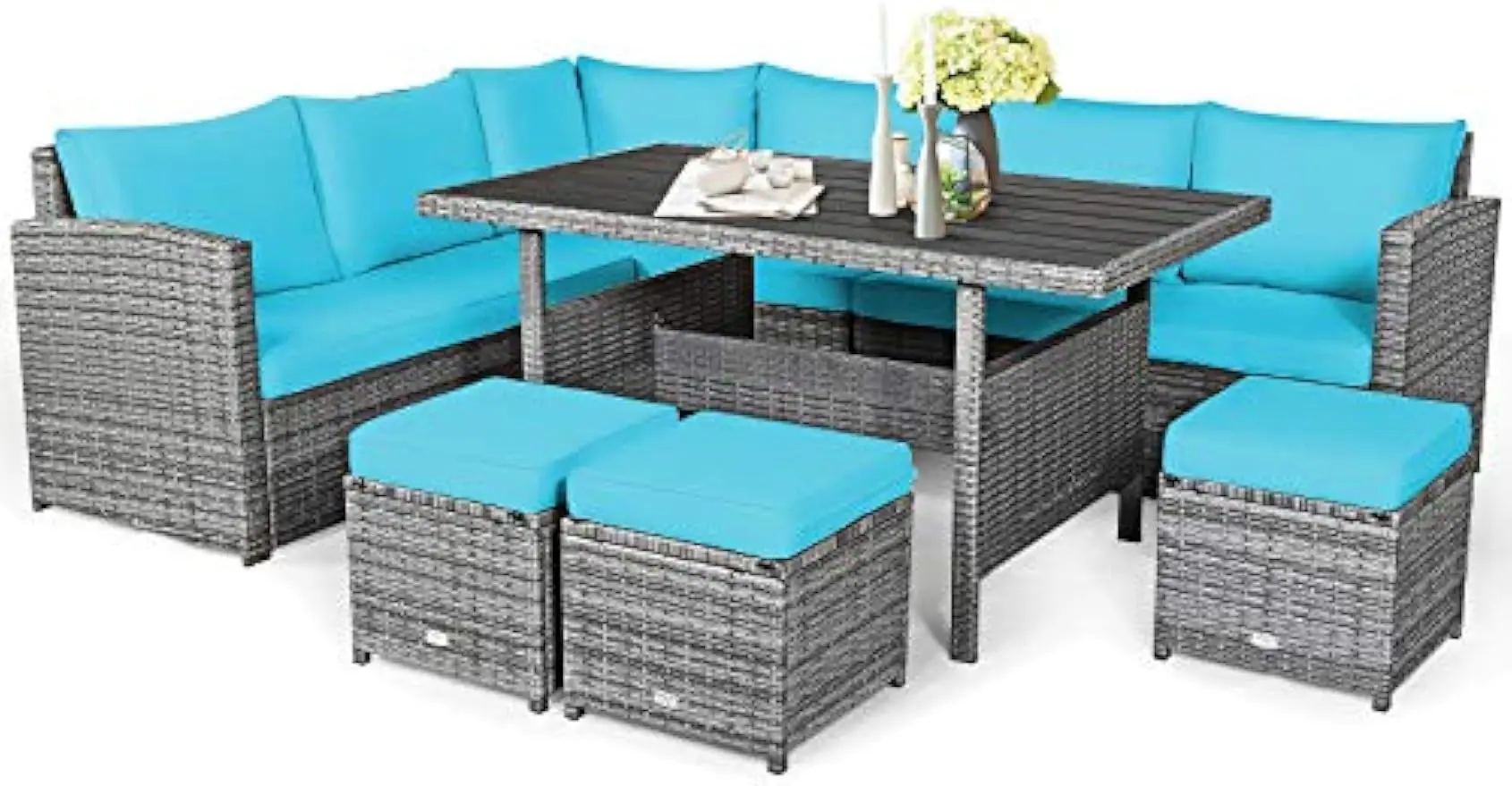 

7 Pieces Patio Furniture Set Outdoor Sectional Rattan Sofa Set with Cushions All Weather Wicker Conversation Couch Set