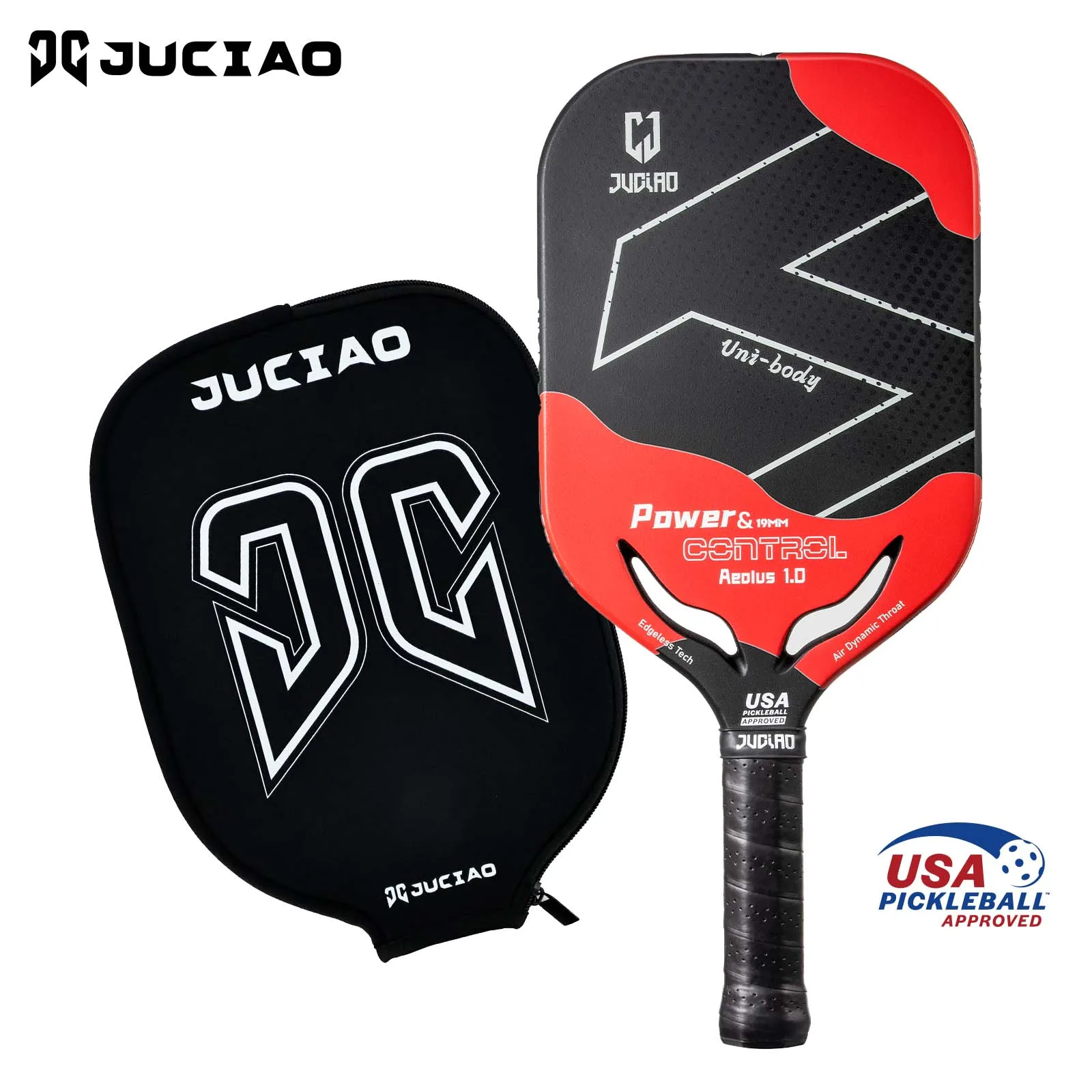 

JUCIAO Carbon Fiber Pickleball Paddle With Aero Throat USAPA Approved 19MM Thermoformed Pickleball Racket for Power & Control