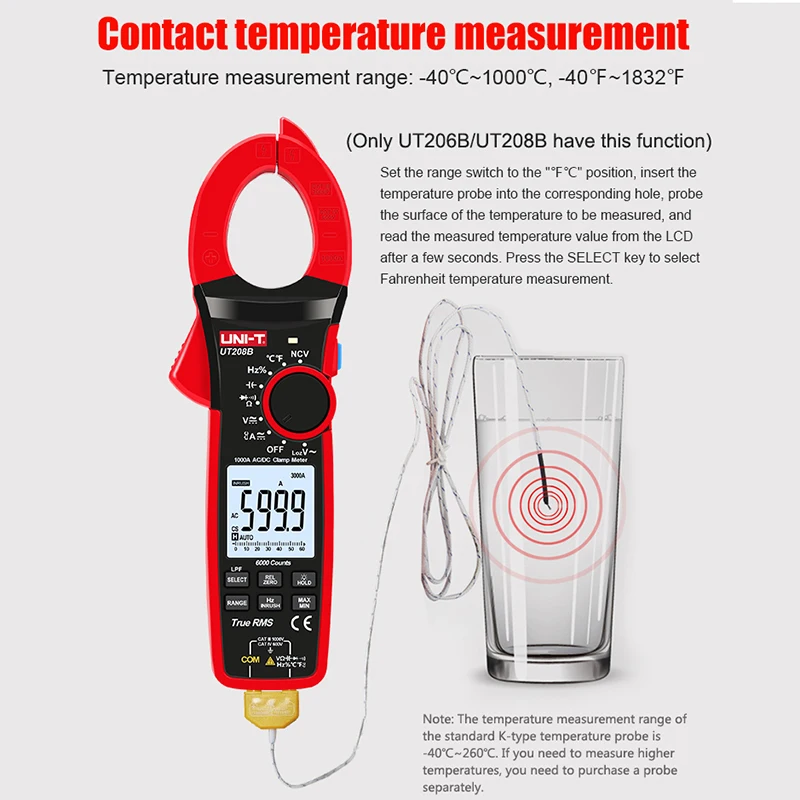 Imagem -04 - Uni T-profissional Digital Clamp Meter ac dc Voltímetro Alicatador Amperímetro Ut207b Ut208b Ampermetric Clamp ac True Rms Backlight