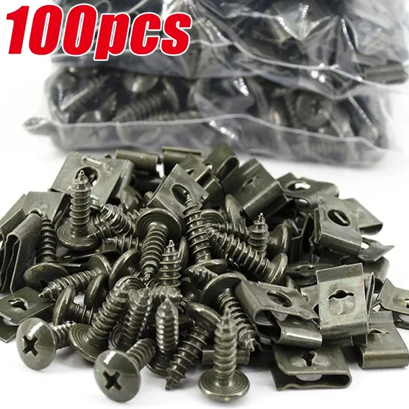 Mixed Car Motorcycles Metal Screw Tapping Fastener Clip U-Type Clip with Screw Anti-rust Protection Clip Screw Buckle Iron Sheet