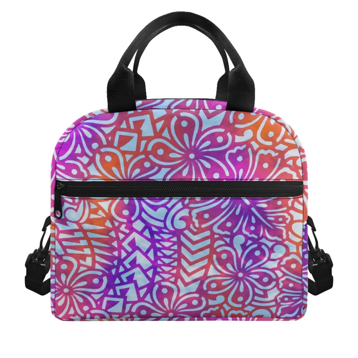 Polynesian Tribal Samoa Tapa Hibiscus Print Lunch Bags Custom Portable Thermal Insulated Tote Schools Travel Picnic Lunch Bag