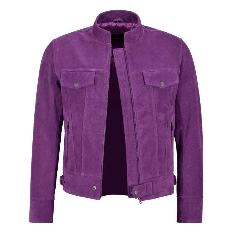 Men's Purple Suede Jacket 100% Sheepskin Slim Fit Jacket European and American Fashion Trend