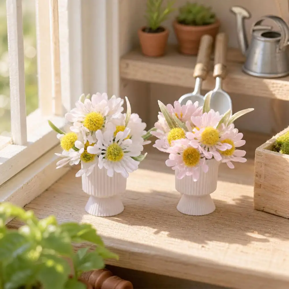 Tiny Flower Urn Miniature Flower Urn Planter with Tiny Flowers 1 12 Scale Dollhouse Decor Mini Flower Pot Replica for Miniature