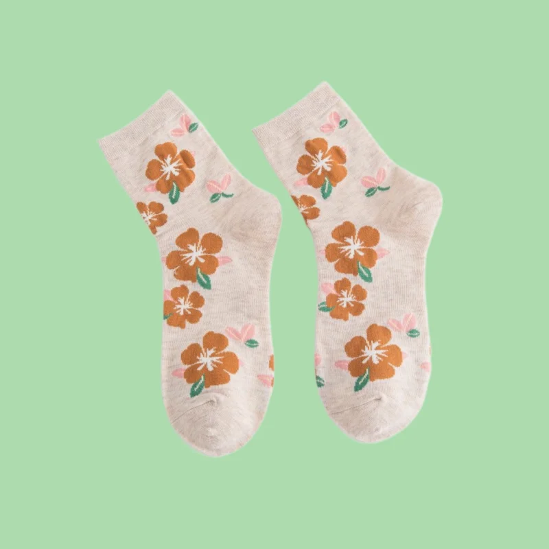 Calcetines de algodón con flores pequeñas para mujer, medias de tubo medio transpirables, versátiles e informales, colores sólidos, 3/6 pares, novedad de 2024