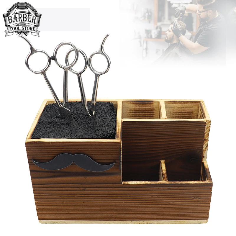 Haircut Tool Wood Storage Box Barber Haircut Scissors Socket Salon Scissors Display Rack Comb Clips Storage Boxs Accessories