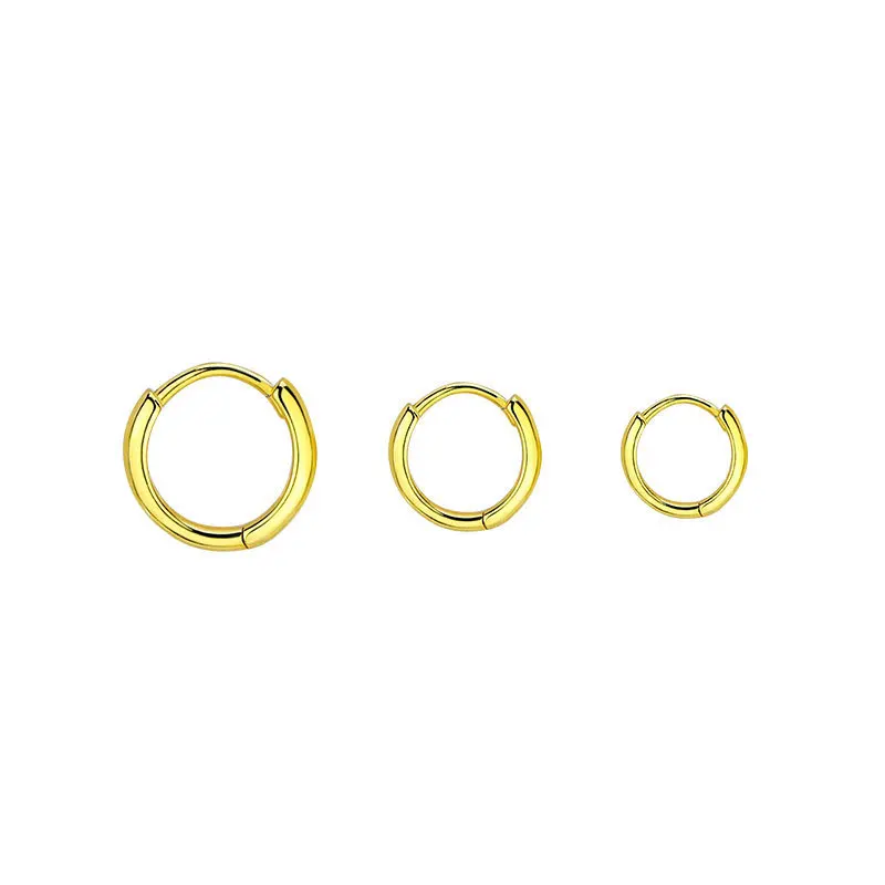 Vintage Gold Silver Color 6mm 8mm 10mm Plain Gold Huggies Earring Women Middle Hoops Loops Circle Round Ring Ear Jewelry Gift