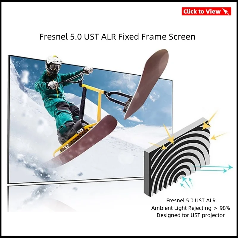 80\'\'-120\'\' 8K UHD 2.8 High Gain Fresnel ALR Screen for UST Projector 98% Ambient Light Rejection Ultra-Thin Bezel Fixed Frame