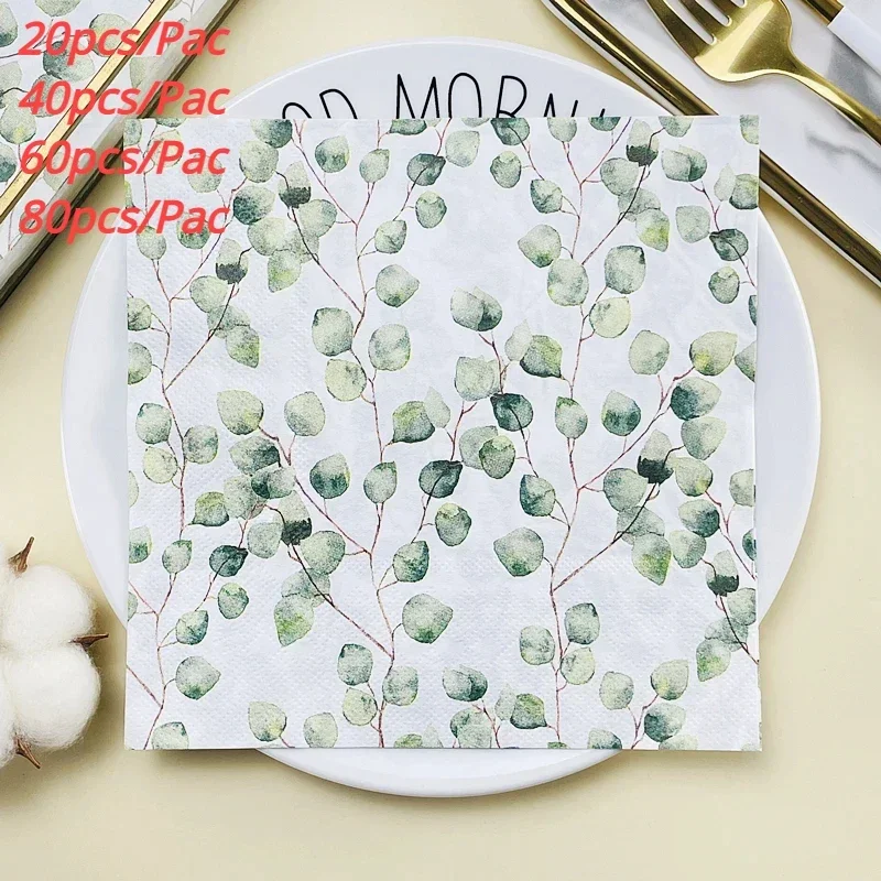 

Printed Napkin Forest Eucalyptus Leaves Coloured Paper Napkins Hotel Restaurant PartyTable Decoration Wine Glass Flower Paper