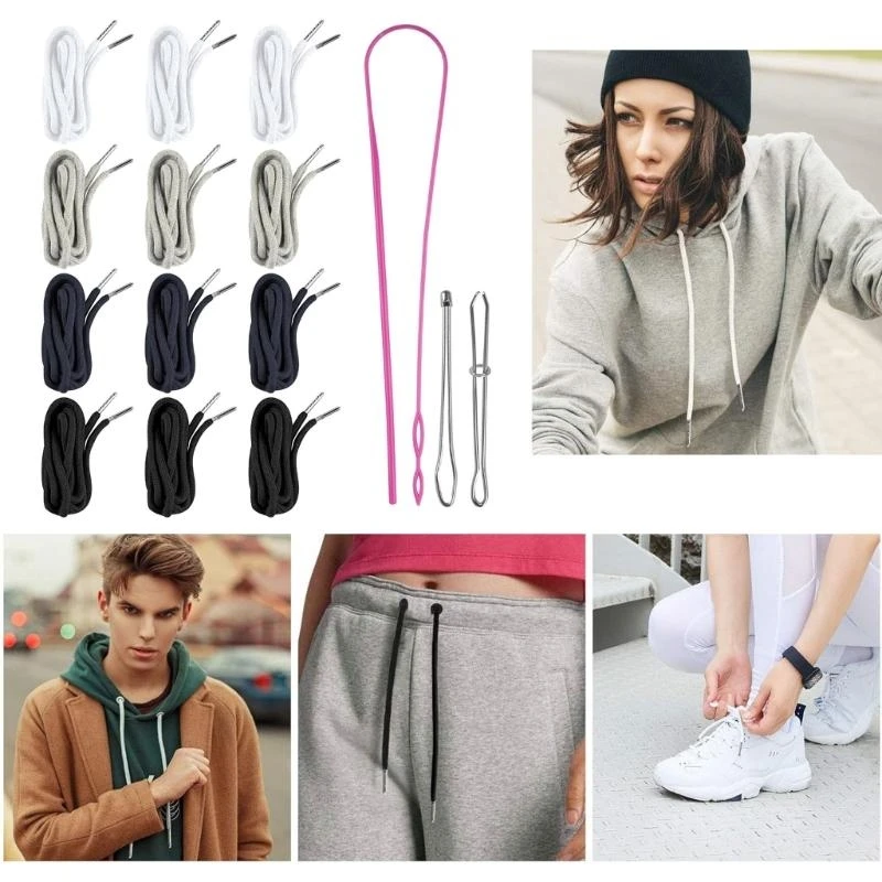 

12pcs Replacement Drawstrings And Threader Tool Set For Jackets Shorts Pants Hooded Clothing Repair Garment Accessories