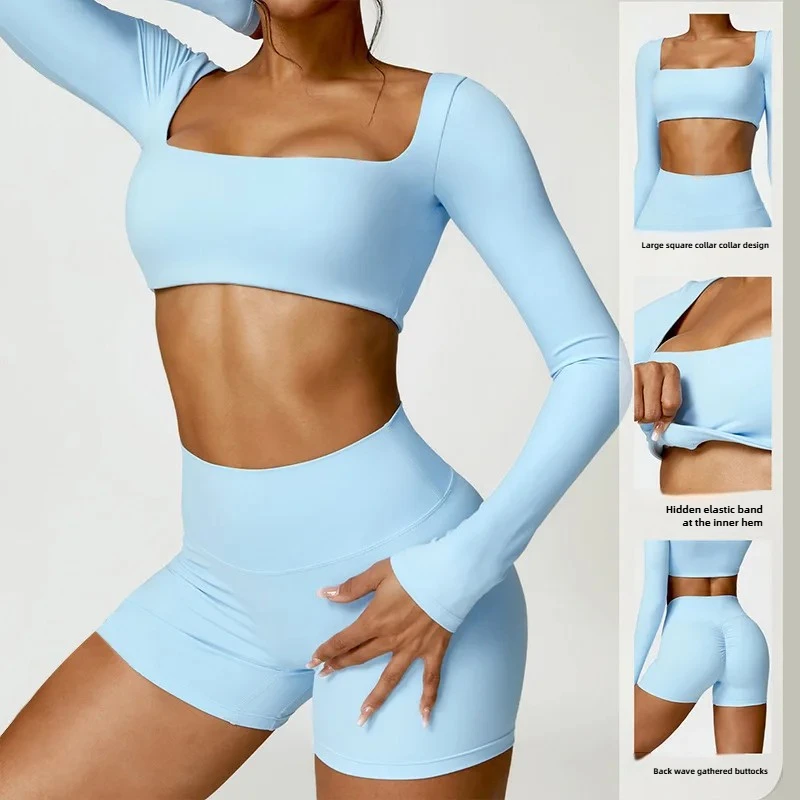 

Nude Yoga Suit High Waist Tight Yoga Suit Women's Quick-drying Running Outdoor Sports Fitness Suit Two-piece Set