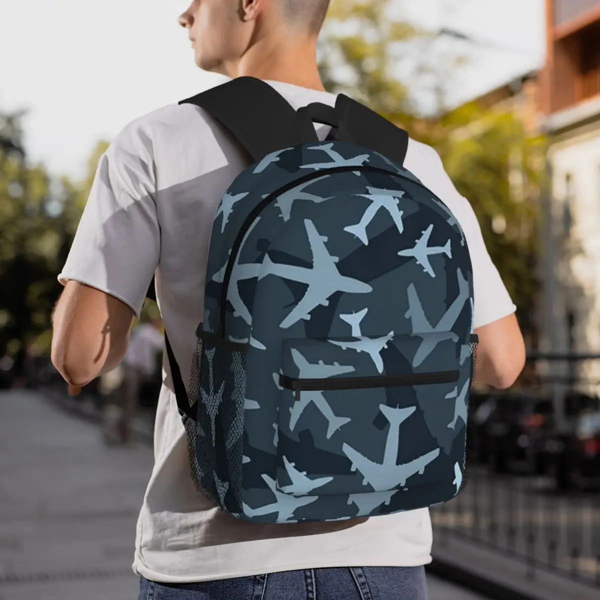 Random Airplanes Pattern Aviation Fighter Pilot Backpack Daypack Large Capacity Boys Girls BookBag School Bag Shoulder Bags