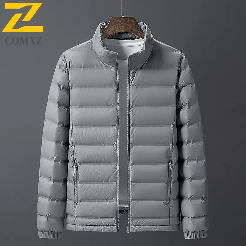 

COMXZ Мужской большой размер Зимний новый легкий пуховик среднего возраста с капюшоном Пуховик Белый утиный пух Термальное повседневное зимнее пальто