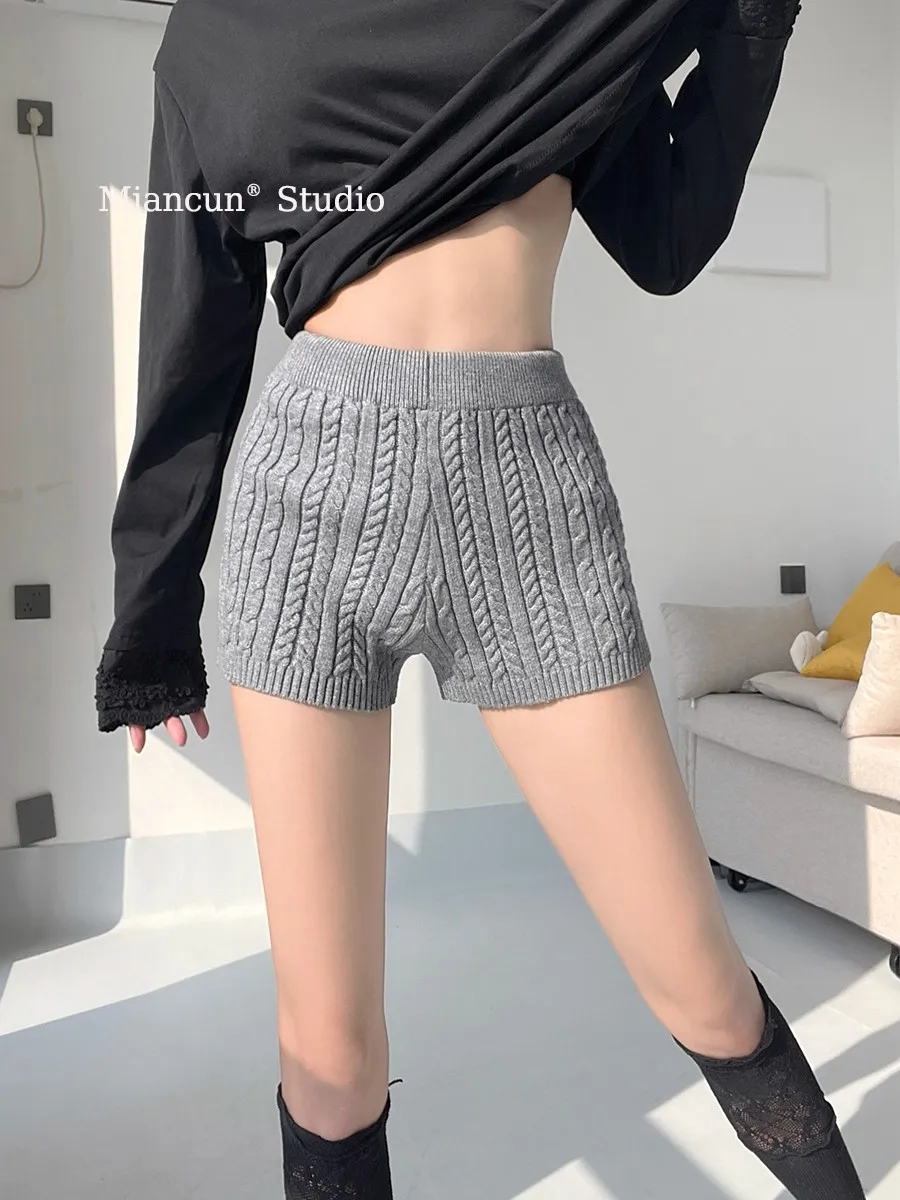 Fashion Woolen Knitted Shorts Women Hot Pants Fit Yoga Home Sport Slim Casual Elastic Waist Knit Pants