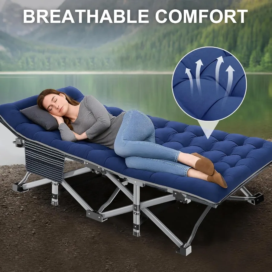 2 عبوة من سرير التخييم عالي التحمل قابل للطي مع حصيرة للبالغين سرير سفر خارجي يتميز بقماش ثور بطبقة 1200D وسيارة مريحة