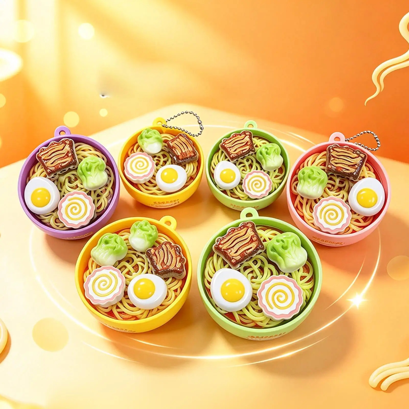Food Keychains Imitation Purse Noodle Bowl Shape Pendant Pressing Roating Funny Bag Charms For Party Birthday Christmas